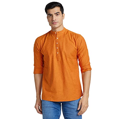 Image of Park Avenue Men's Cotton Polyester Blend Solid Pattern Slim Fit Mandarin Collar Full Sleeve Formal Shirt