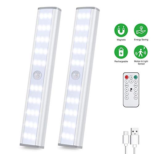 Preisvergleich Produktbild LED Schrankbeleuchtung Schranklicht Sensor Licht Unterbauleuchte Küchenlampen Kabinett Nachtlicht mit Bewegungsmelder Fernbedienung für Innen außen Flur Treppenhaus Kleiderschrank Dimmbar USB 2er Set