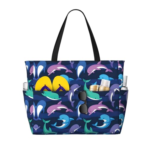 Sac fourre-tout imprimé dauphin noir grand sac à bandoulière Hobo