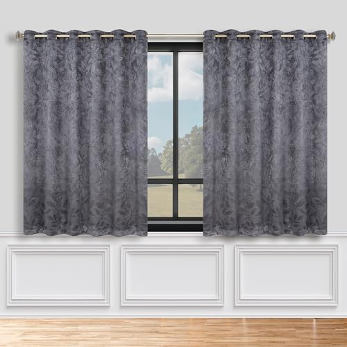 SUPERIOR Semi Blackout Curtains - Modern Leaves - 70" x 63" - Grommet Header - Thermal Insulated, Sun Blocking & Room Darkening Drapes for Bedroom, Living Room - Set of 2 Panels - Charcoal