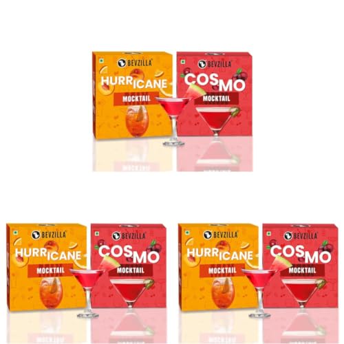 Image of Bevzilla Mocktail Mixer Powder - Hurricane & Cosmo Combo (10 Servings) | Refreshing, Non-Alcoholic & Low-Calorie | Instant Party-Perfect Mix | Enjoy Guilt-Free, Delicious Mocktails Anytime (Pack of 3)
