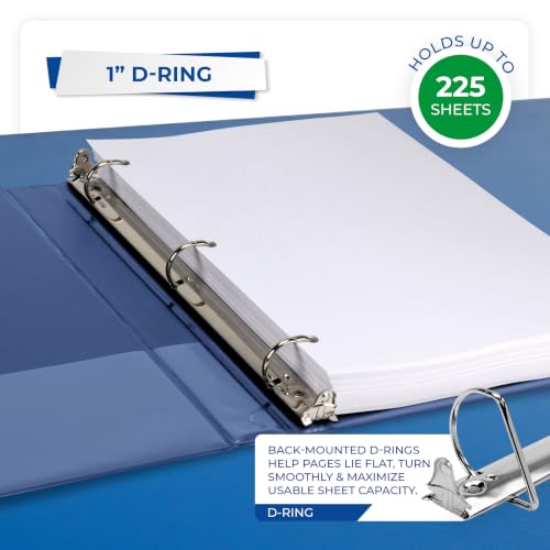 Image of Samsill Durable 1 inch 3 Ring Binder, D Ring Binder, 100% Recycled Chipboard, Blue, 4 Pack