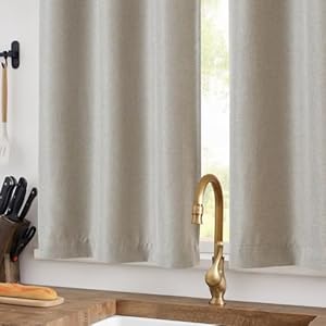 Jinchan Linen Textured Tier Curtains - 2 Panel, 24 Inch, Greyish Beige, Room Darkening, Farmhouse Cafe Style for Living Room Jinchan Linen Textured Tier Curtains 2 Panel 24 Inch Greyish Beige Room Darkening Farmhouse Cafe Style for Living Room