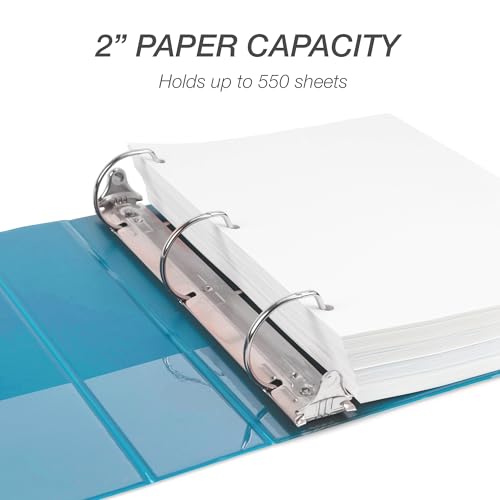 Image of Samsill Durable 2 Inch Binder, D Ring Binder, Customizable Clear View Cover, Sky Blue, Holds 475 Pages