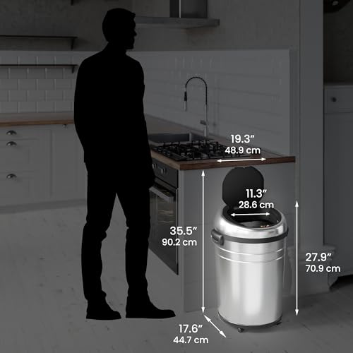 Image of iTouchless 18 Gallon Commercial Size Touchless Sensor Trash Can with Odor Control System & Wheels, 68 Liter Stainless Steel Round Automatic Garbage Bin