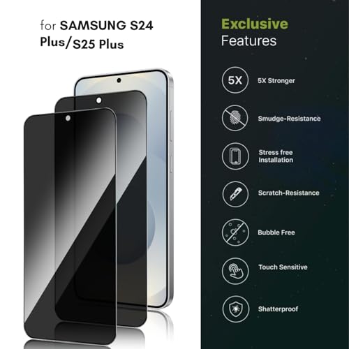 Image of Casecandy - [Pack 2 Privacy Tempered Glass Screen Protector for Samsung S24 Plus /Samsung S25 Plus | Privacy Tempered Glass Guard Samsung S24+ /S25+ - HD /Fingerprint Working