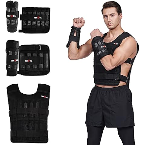 Adjustable Weighted Vest Set with Arm Weights and Leg Weights, Weight Training Workout Set, Weights Jacket & Wrist Weights & Ankle Weights (Including Weights: 96-100 Steel Plates) Cover