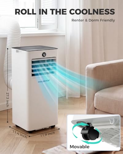 Image of HAUSHOF 10000 BTU Portable Air Conditioner, White | 6000 BTU SACC AC, Fan, Dry & Sleep Mode, For Room up to 450 sq.ft, Remote Control, Window Kit & Exhaust Hose Sleeve Included