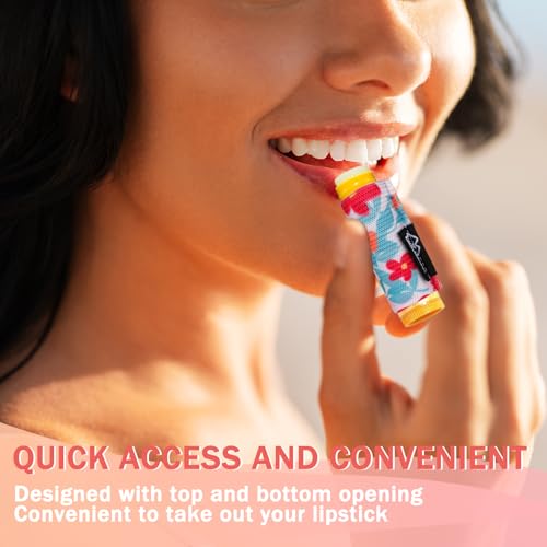 Image of WK IEASON 8PCS Lip Balm & Gloss Keychain Holder - Elastic Sleeve for Fat & Slim Lip Balms & Gloss (8pcs Floral C)