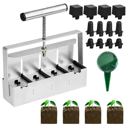 Profi Erdtopfpresse aus verzinktem Stahl Manueller Bodenblocker für 4 x 5cm Erdblöcke inkl. Säwerkzeug & Einsätze Ergonomischer Bodenblockierer für plastikfreie Anzucht von Setzlingen & Gemüse