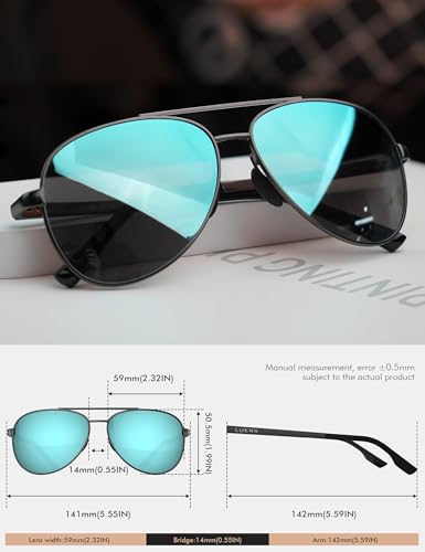 LUENX Aviator Sunglasses for Men Women Polarized - UV400 Protection, Stylish Shades, Driving, Outdoor Activities 59MM(Light Blue) - Thumbnail 2