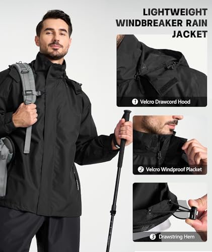SWISSWELL Mens Women Rain Suit Rain Jacket and Pants Waterproof Lightweight Windbreaker with Detachable Hood for Golf Fishing Black Large