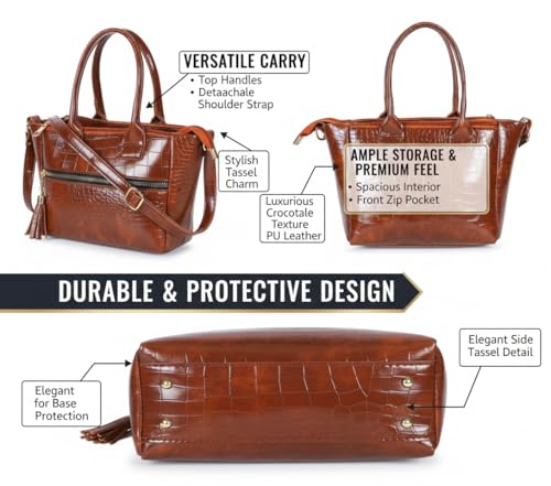Image of AVERAA Women's Stylish Mini Handbag with Detachable Sling Strap | Croc Texture Shoulder & Crossbody Bag | Spacious Zip Closure Tote for Office, Daily & Travel Use