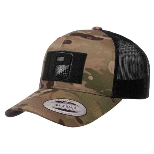 Pull Patch Multicam Camo Curved Bill Snapback Trucker Hat | Camo & Black Tactical Cap | 2x3 in Loop Surface for Patches