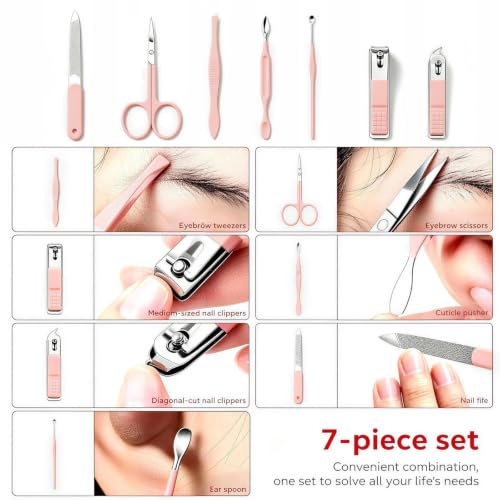 Image of Manicure Set Nail Clippers Grooming Kit with Travel Case, Personal Care Tools Birthday Fathers Mothers Day Gifts for Men Women (Pink)