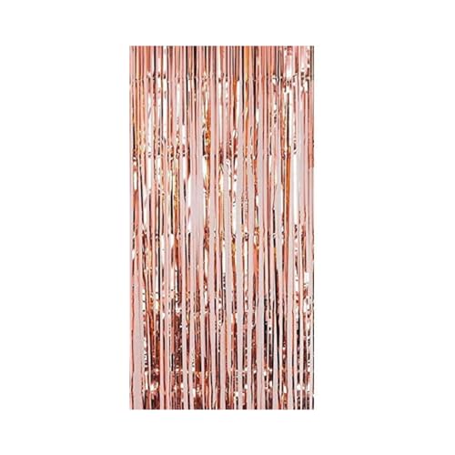Image of 3 ft X 6 ft 10 inches Rose Gold Metallic Curtains for Anniversary Parties, Birthday Party or Any Other Celebration (1pc Rose Gold Metallic Tinsel Foil Fringe Curtains)