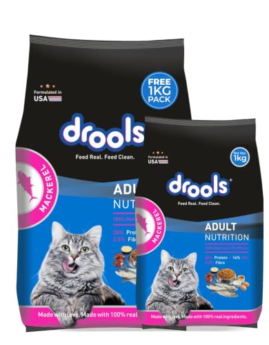 Image of Drools Adult Dry Cat Food (2.8kg+1kg) 3.8kg | Mackerel | Better Vision & Shiny Coat | Complete Nutrition | No Preservatives