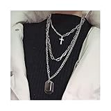 Multa o manera:Manera AdorabFruit Cadena Punk Rock multicapas Color Cruz Collares Pendientes for Mujeres Hombres Parejas geométrica Collar Regla (Metal Color : Cross Geometric)