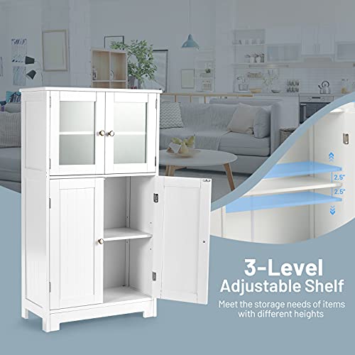 Tangkula Bathroom Floor Cabinet, Freestanding Storage Cabinet W/Glass Doors, Wooden Kitchen Cupboard W/Adjustable Shelf, Bathroom Storage Cabinet For Hallway Living Room Office (Cabinets, White) #TOP4