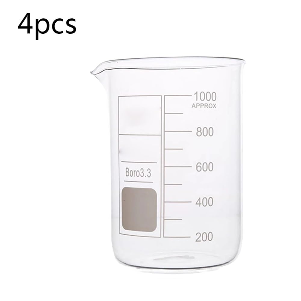 Bicchiere da laboratorio in vetro borosilicato, Becher in vetro borosilicato forma bassa, dimensioni multiple, 1 pz(4Pcs 50ml)