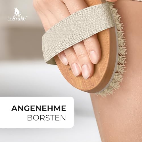 Lebrüke® Trockenbürste Badebürste - Mit praktischer Aufbewahrungstasche - Perfekt zum entfernen von abgestorbener Haut - Peeling Körperbürste Peelingbürste