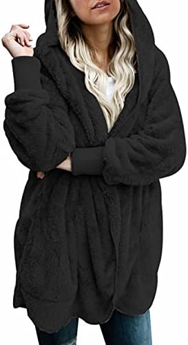 Dokotoo Womens Casual Fashion Loose Ladies Solid Fuzzy Winter Fall Open Front Long Sleeve Fluffy Hoodies Fleece Cardigans Sweaters Jackets Coats Outerwear Black X-Large