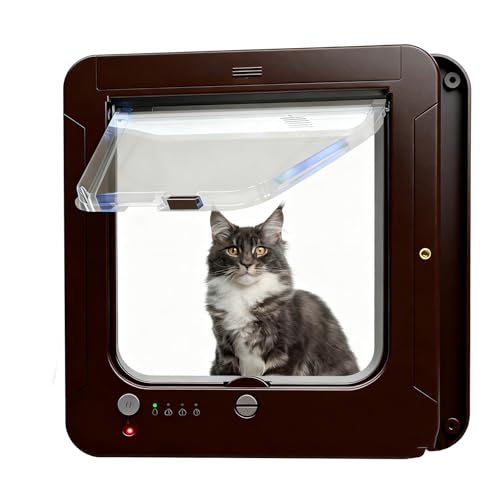 Cat Door with Microchip Flap, Selective Entry, Secure Locking Pet Door for Cats and Small Dogs, Includes Two Sensor Collars and Remote Control