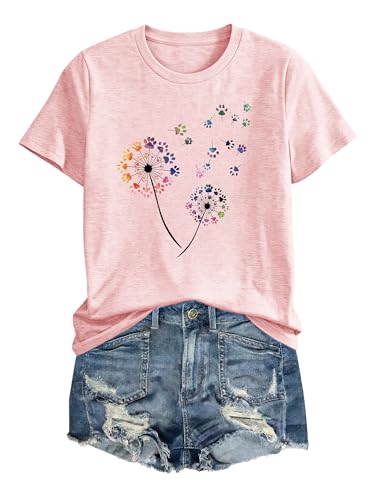 Image of Anbech Womens Dandelion Graphic T-Shirts Teen Girls Cute Sunflower Print Casual Tee Tops