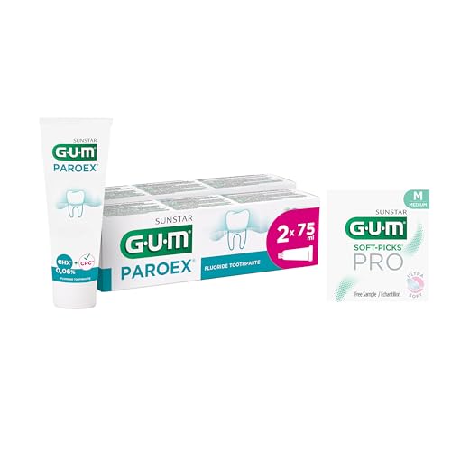 GUM PAROEX Dentifricio di mantenimento 0,06% | cura avanzata delle gengive | doppio controllo della placca | allevia le gengive sensibili | previene la carie | 2 x 75 (+1 campione extra)