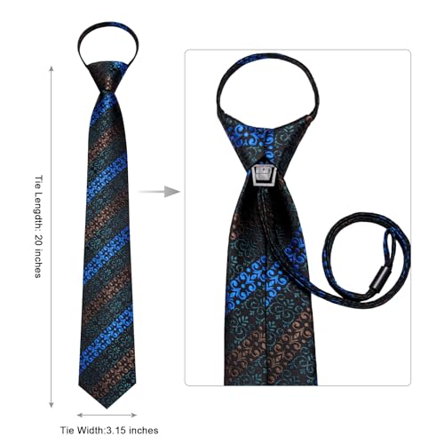 Image of Hi-Tie Zipper Ties for Men Pre-tied Tie Set Lapel Pin Pocket Square and Cufflinks Formal Business Wedding Adjustable Necktie