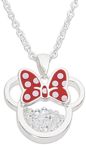 Disney Birthstone Women and Girls Jewelry Minnie Mouse Silver Plated Shaker Pendant Necklace, 18+2″ Extender