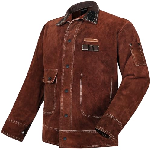 ARCCAPTAIN Leather Welding Jacket, Heavy Duty Welder Jackets with Flame Resistant Split Cowhide...