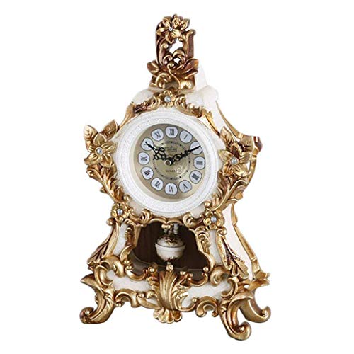 GJF Pendule de cheminée rétro Classique en résine à Piles, Jaune Clair, 14.2/36x20cm