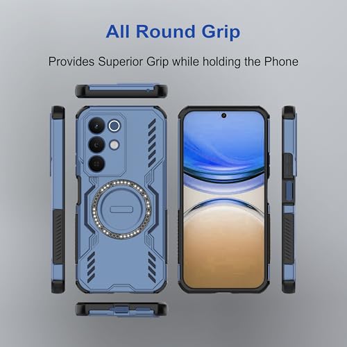 Image of amazon basics Back Case Cover for Realme C85 5G | Magnetic Case with Built-in Metal Ring | Supports MagSafe Charger, Wallet & Car Mount | Shockproof Hybrid PC + TPU | Blue