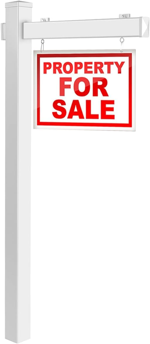 Palo per Cartelli Immobiliari da 183 cm, Palo per Cartelli di Vendita UPVC per Cartelli di Vendita Garage, in Affitto, Vendita Immobiliare, Braccio da