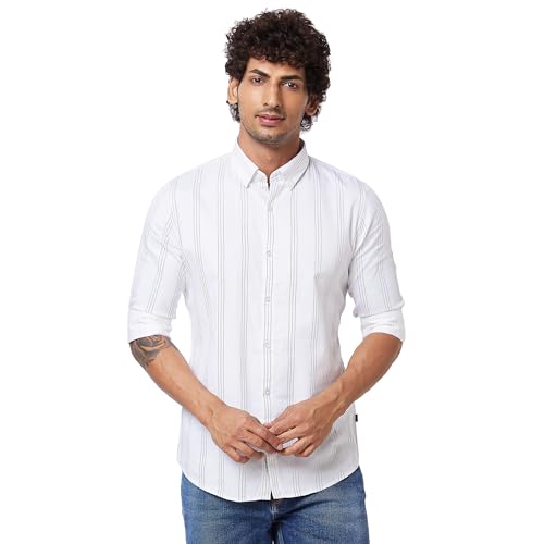 Image of Spykar Men's Regular Fit N /A Full Sleeve Striped Casual Shirts