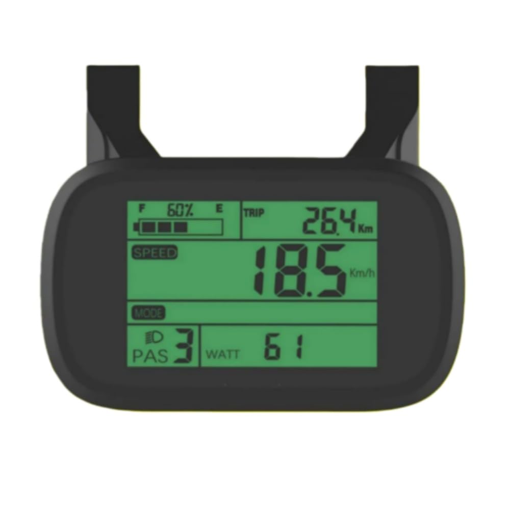 King-Meter E5227 LCD display showing speed, battery, PAS level, and trip distance