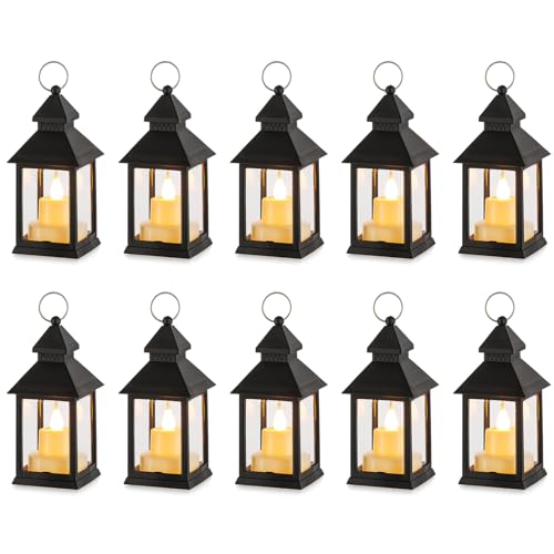 NUPTIO Vela Linternas Decoraciones Halloween: 10pcs Negro Parpadeo Led Velas Candelita Mini Linterna Colgante con Adornos Navidad Vintage Marroquí Mesa Sala Estar Interior Al Aire Libre Ramadán