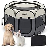 Goozii Pet Cat Playpen for Indoor Cats Enclosed, Puppy Dog Play Pen for Outdoor Travel Camping (Medium Size, Beige & Dark Grey)