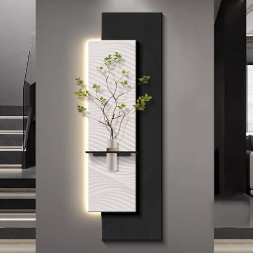 Decoración de pared 3D con luz LED, pintura colgante decorativa y jarrón, escultura minimalista para decoración del hogar