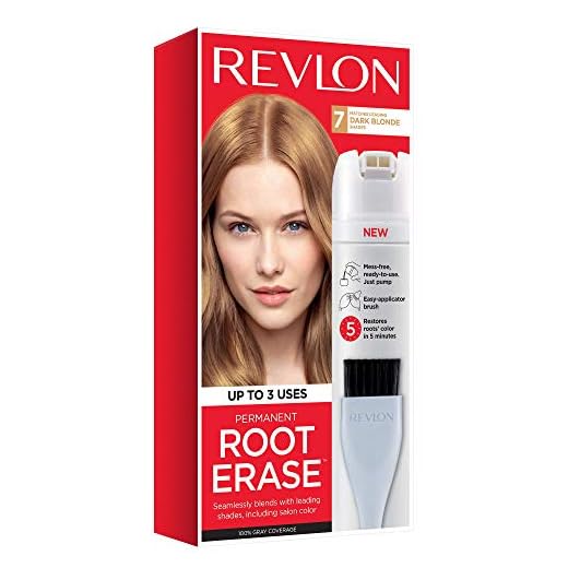 Permanent Hair Color by Revlon, Permanent Hair Dye, At-Home Root Erase with Applicator Brush for Multiple Use, 100% Gray Coverage, Dark Blonde (7), 3.2 Fl Oz