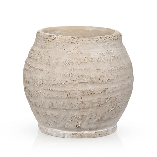 Arborus Jarrón rústico para flores de 13 cm, maceta pequeña de cemento con abertura de 3,5 pulgadas, maceta beige estilo vintage de granja para hierba de la pampa y plantas secas, sala de estar, mesa