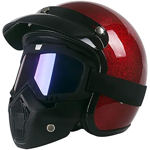 EBAYIN Motorcycle Helmet Retro Harley Helmet Jet Helmet Open Face Helmet ECE Approved Moped Helmet For Cruiser Chopper Scooter Motorbike Helmet,Red-XXL Cover