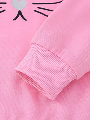 Soly Hux Toddler Girl's Cartoon Cat Graphic Crew Neck Sweatshirt Pullover Tops And Sweatpants Two Piece Outfit Pink And Black 7Y #TOP3