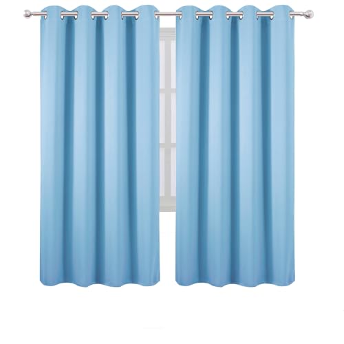 Image of LEMOMO Blackout Curtains 66 x 72 Inch Long Sky Blue Curtains Set of 2 Panels Room Darkening Curtains for Bedroom and Living Room