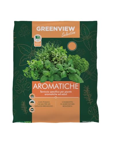 Greenview, Terriccio di alta Qualità Linea Selection, Substrato Specifico per le tue piante ad alta Aerazione e Drenaggio, massimo assorbimento nutritivo (per Piante Aromatiche, 5 Litri)