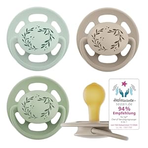 nip - Cherry Green | 0-6 Monate | 4er Pack | Kirschform | Stillfreundlicher, kiefergerechter Babyschnuller aus Naturkautschuk. Nachhaltiger Schnuller aus natürlichen Rohstoffen, Hellgrün/Braun