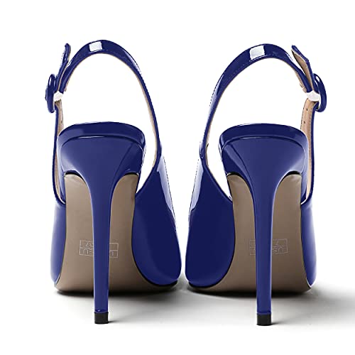 WAYDERNS Women's Patent Leather Buckle Pointed Toe Solid Slingback Stiletto High Heel Pump Shoes 4 Inch4