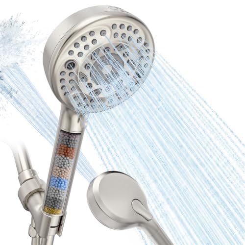 Filtered Shower Head with Handheld, 9-Spray Mode High Pressure Detachable Shower Head with Filters for Hard Water - Remove Chlorine Brushed