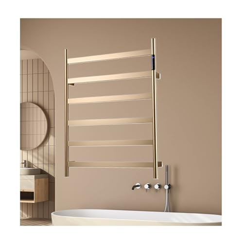 LYMGRZ Calentador de Toallas eléctrico de Pared Dorado con Cable Derecho para secar Toallas y Prendas. Toallero calefactable de Acero Inoxidable. Calentamiento rápido.